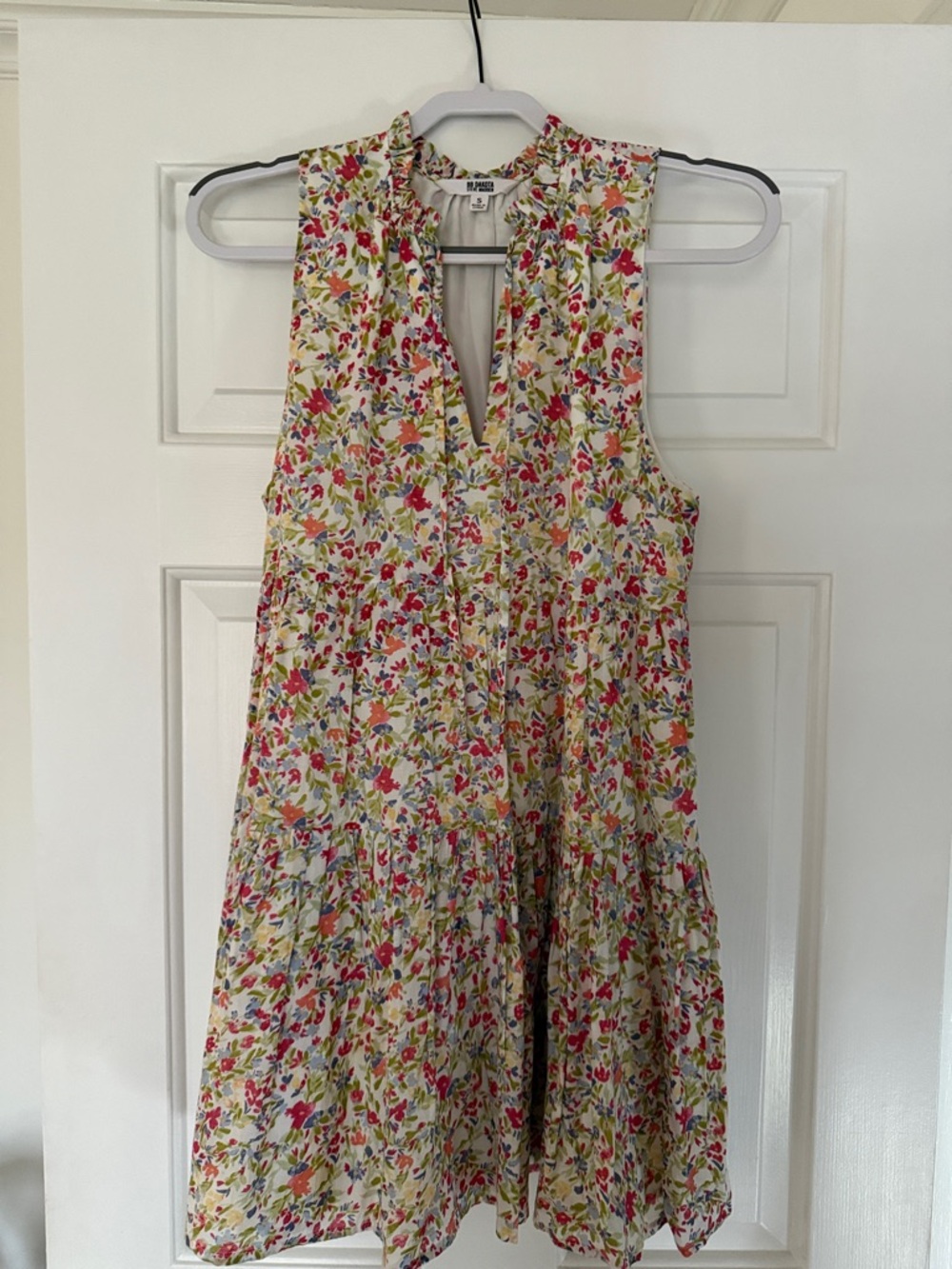 BB Dakota Floral Mini Dress in Cream with Pink, Green and Blue Accents